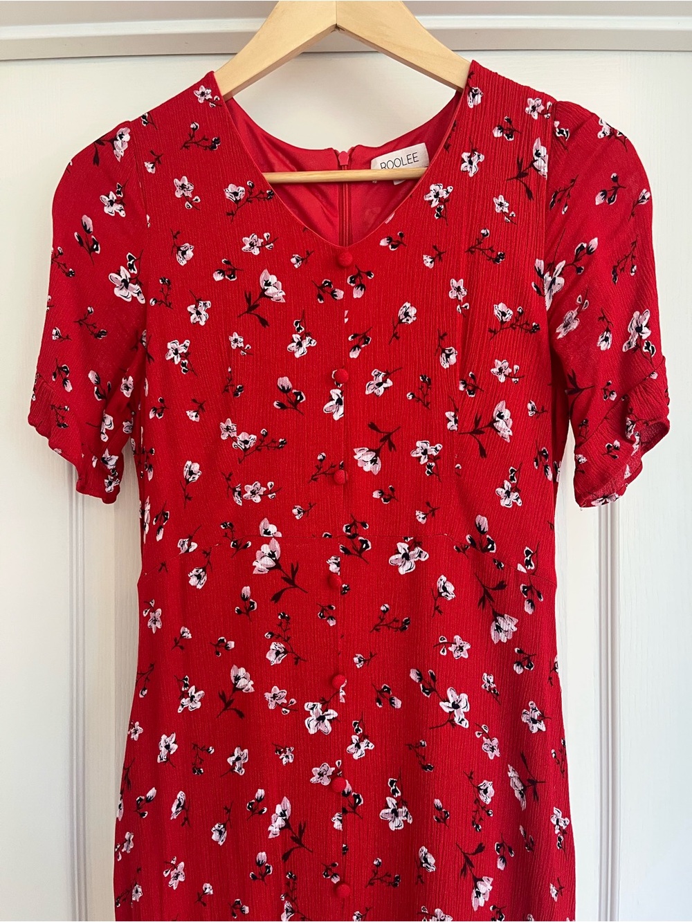 Roolee Red Floral V-Neck Button-Front Midi Dress